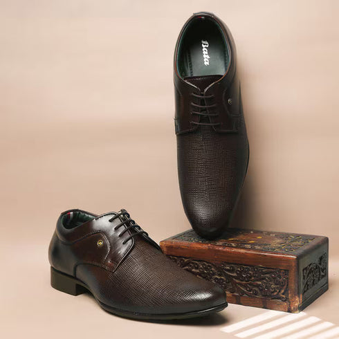 Bata Dark Brown Formal Lace-Up Shoes For Men