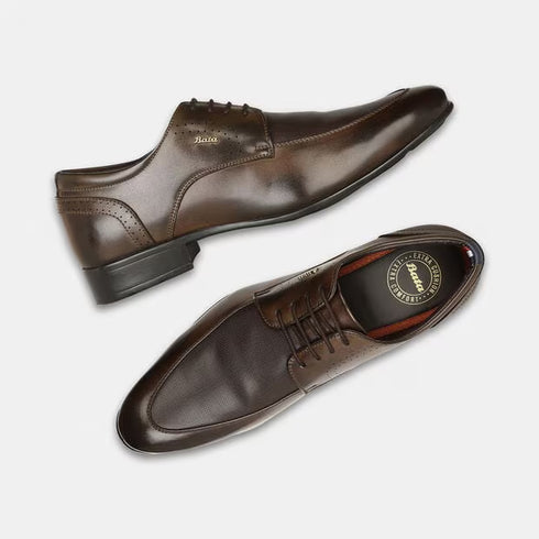 Bata Brown Formal Derby-Style Shoes With Lace-Up Closure For Men
