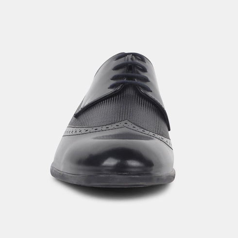 Bata Black Textured Formal Derby Style Shoes With Lace-Up Detail For Men (Style 8216340)