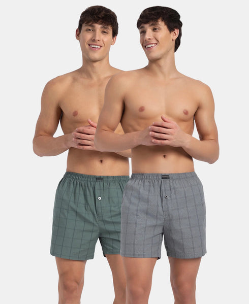Jockey Checkered Cotton Inner Boxers | Monument & Dark Forest