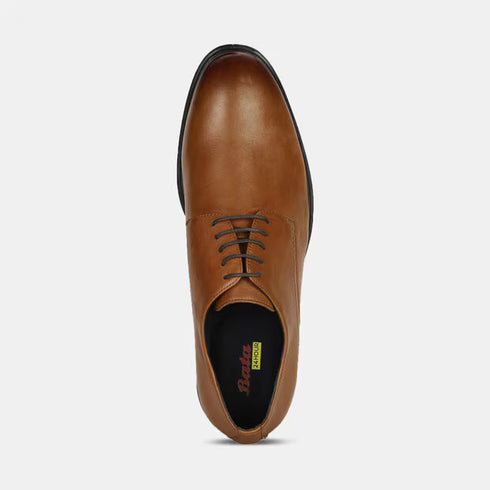 Bata Tan Leather Formal Derby-Style Shoes With Lace-Up Closure For Men