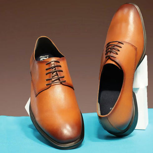 Bata Tan Leather Formal Derby-Style Shoes With Lace-Up Closure For Men