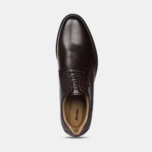 Bata Dark Brown Leather Formal Derby-Style Shoes For Men