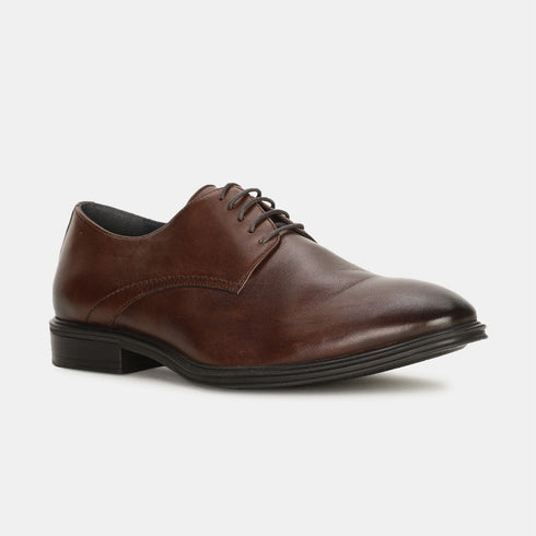 Bata Brown Leather Formal Derby-Style Shoes With Lace-Up Closure For Men (Style 8244079)
