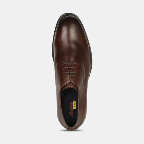 Bata Brown Leather Formal Derby-Style Shoes With Lace-Up Closure For Men (Style 8244079)