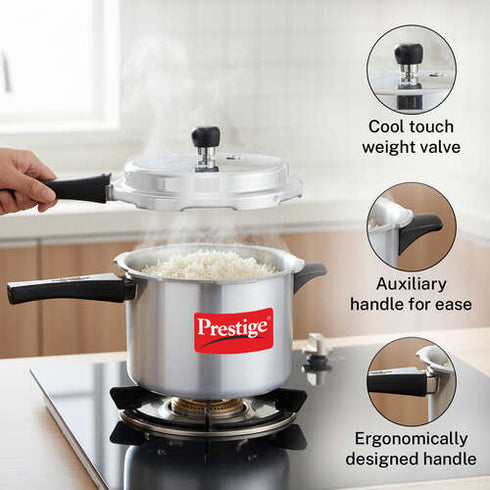 Prestige Popular Plus Aluminium Staight Wall Outer Lid Pressure Cooker 5 L Combo