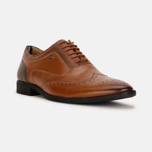 Bata Tan Brown Textured Oxford Style Formal Shoes For Men