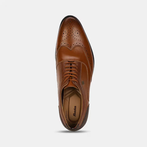 Bata Tan Brown Textured Oxford Style Formal Shoes For Men