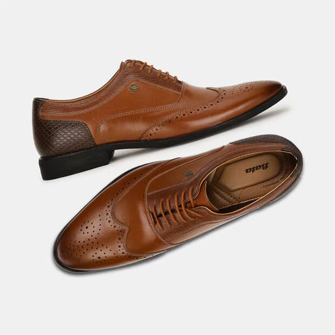 Bata Tan Brown Textured Oxford Style Formal Shoes For Men