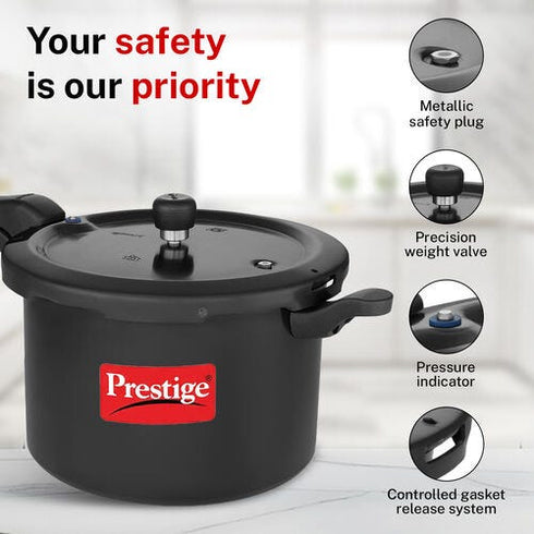 Prestige Svachh Hard Anodised Spillage Control Pressure Cooker 7.5 L Black