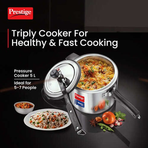 Prestige Triply Svachh Spillage Control Inner Lid Induction Bottom Pressure Cooker 5 L