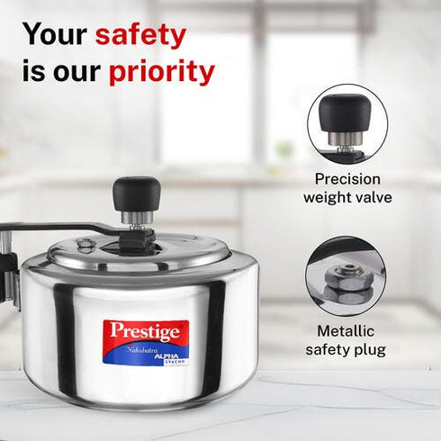 Prestige Nakshatra Alpha Svachh Stainless Steel Spillage Control Pressure Cooker 2 L Silver