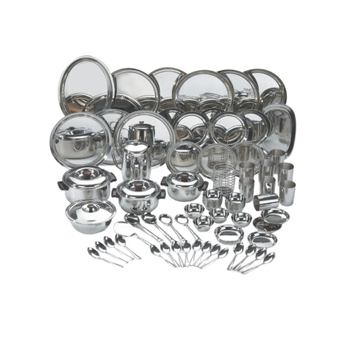 Vinod 85 Pieces Deluxe Stainless Steel Dinner Set Rust Free Heavy Gauge Steel Mirror Finish Dishwasher Safe and ISI Certified