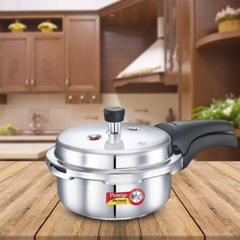 Prestige Stainless Steel Deluxe Pressure Cookers 2 Litre Pressure Indicator Alpha Base Induction Bottom 2 L