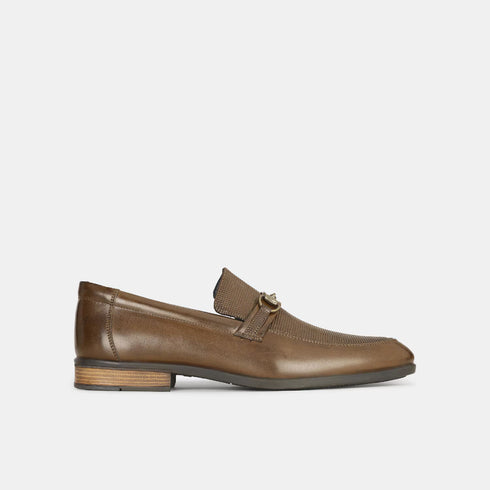 Bata Dark Brown Textured Formal Loafer Shoes For Men (Style 8514342)