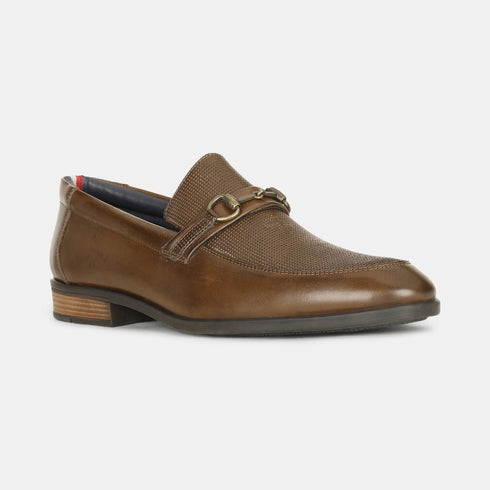 Bata Dark Brown Textured Formal Loafer Shoes For Men (Style 8514342)