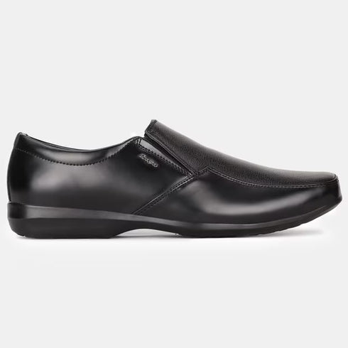 Bata Black Textured Round Toe Formal Slip-On Shoes For Men