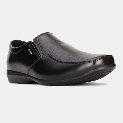 Bata Black Textured Round Toe Formal Slip-On Shoes For Men