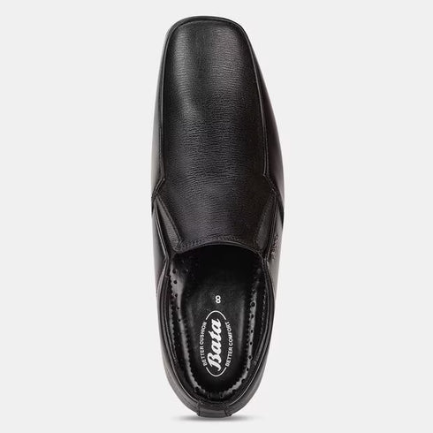 Bata Black Textured Round Toe Formal Slip-On Shoes For Men