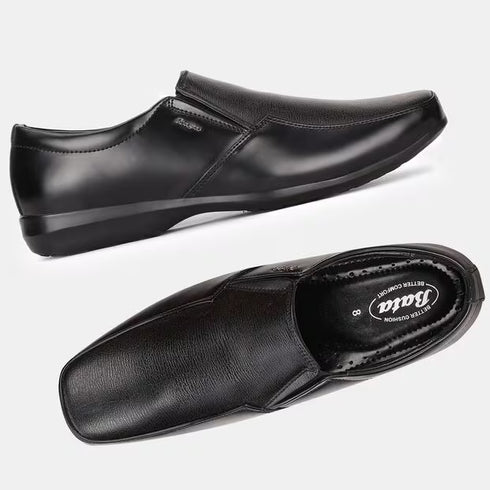 Bata Black Textured Round Toe Formal Slip-On Shoes For Men