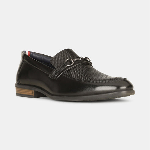 Bata Black Textured Formal Loafer Shoes For Men (Style 8516342)
