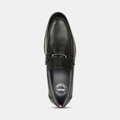 Bata Black Textured Formal Loafer Shoes For Men (Style 8516342)