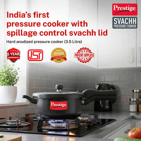 Prestige Svachh Hard Anodised Spillage Control Pressure Cooker 3.5 L Black
