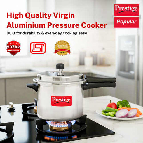 Prestige Popular Virgin Aluminium Precision Weight Valve Pressure Cooker 5 L Silver