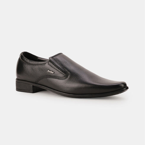 Bata Black Leather Formal Slip-On Shoes For Men (Style 8546123)