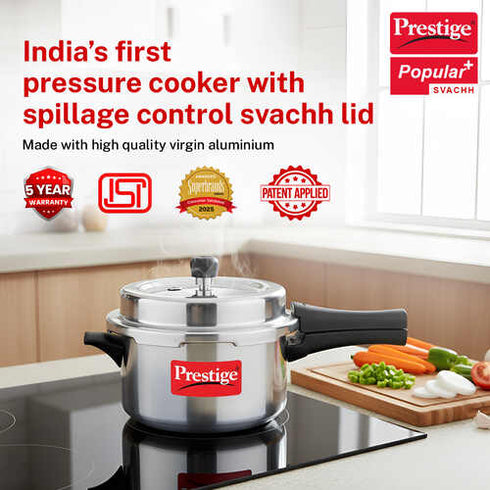 Prestige Popular Plus Svachh Virgin Aluminium Spillage Control Pressure Cooker 4 L Silver