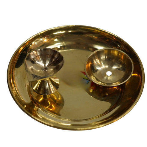 Pure Brass Pooja Plate with Diya