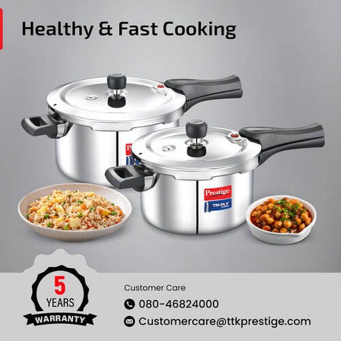 Prestige Tri-ply Svachh Outer Lid Pressure Cooker 5 L Combo