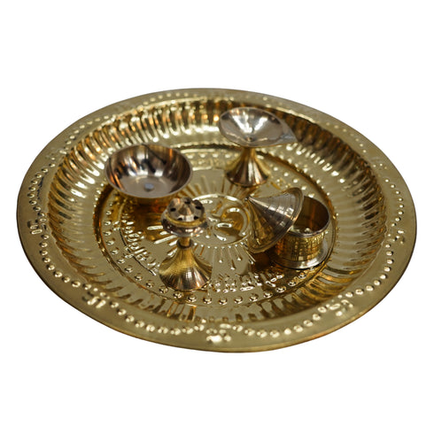 Pure Brass Pooja Plate with Diya