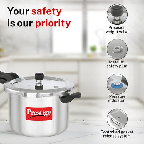 Prestige Svachh Aluminium Anti Bulge Gas And Induction Compatible Pressure Cooker 7.5 L Silver