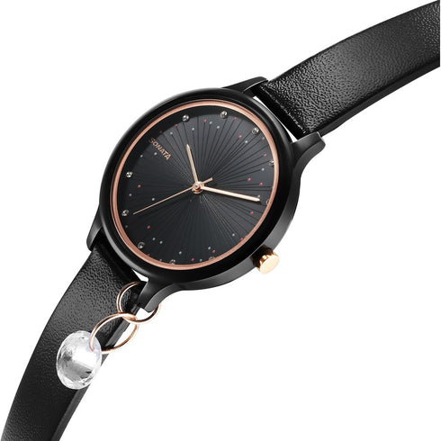 Sonata Blush Quartz Analog Black dial Leather Strap Watch for Women