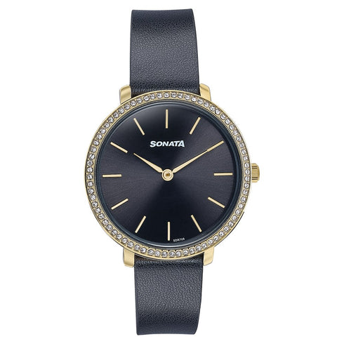 Sonata Wedding Edit Quartz Analog Black Dial Leather Strap Watch For Women