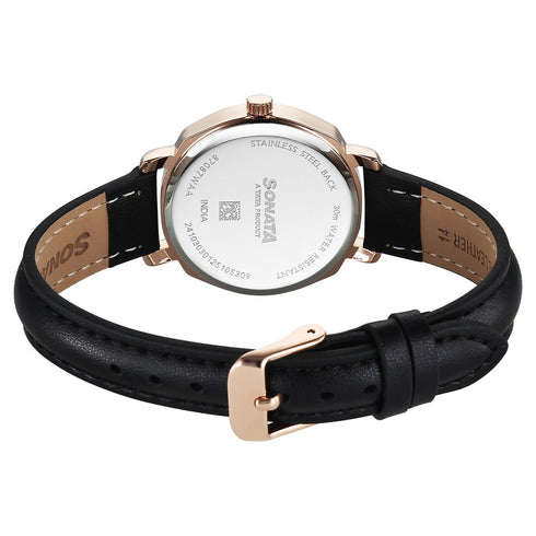 Sonata Eternia Quartz Analog Black Dial Leather Strap Watch For Women