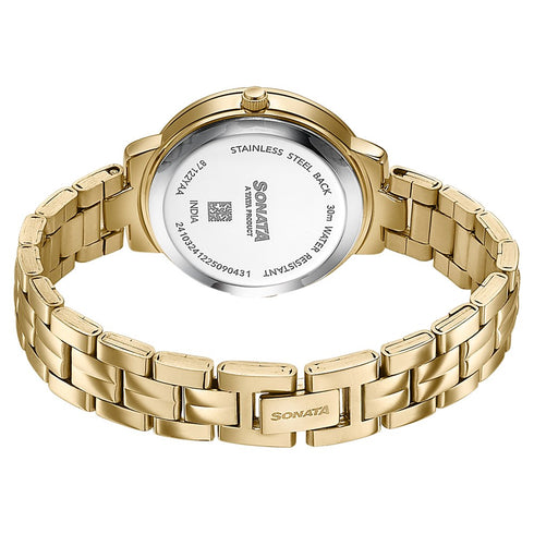 Sonata Jashn Quartz Analog Mother of Pearl Dial Golden Metal Strap Watch For Women
