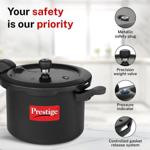 Prestige Svachh Hard Anodised Spillage Control Pressure Cooker 5 L Black