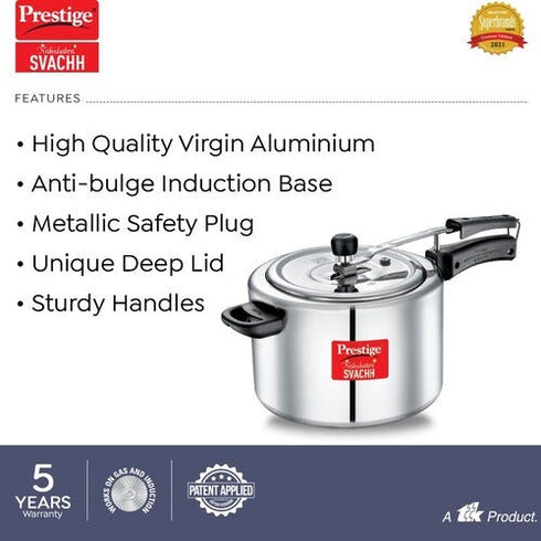 Prestige Svachh Nakshatra Plus 5 L 3 L Inner Lid Induction Bottom Pressure Cooker