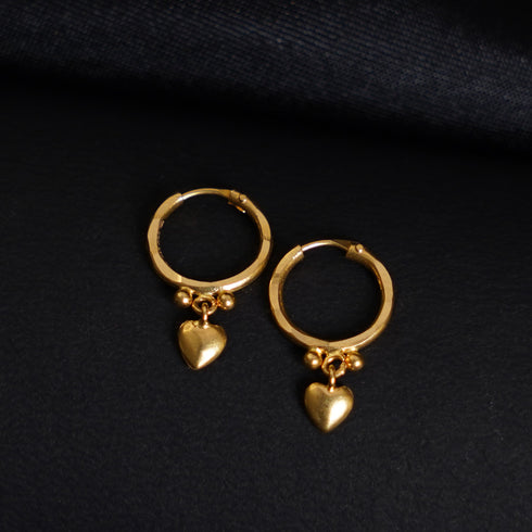 22 Carat Gold Heart Hoop Ear Rings 0.94g by Mahita Collections