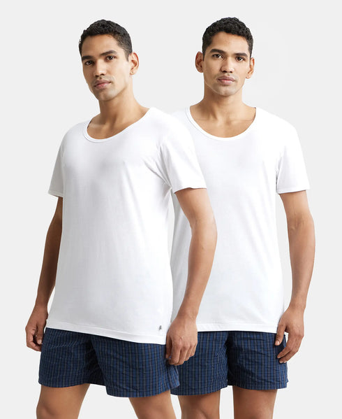 Jockey Super Combed Cotton Round Neck Half Sleeved Vest | White | Pack of 2
