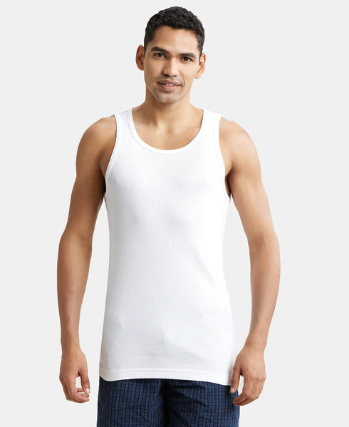 Jockey Super Combed Cotton Rib Round Neck Sleeveless Vest with StayFresh Properties | White