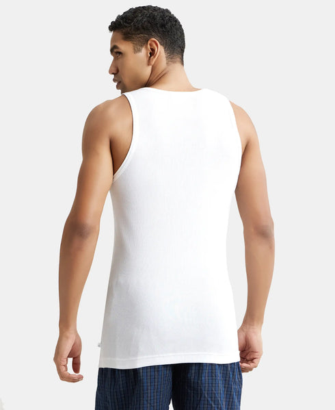 Jockey Super Combed Cotton Rib Round Neck Sleeveless Vest with StayFresh Properties | White