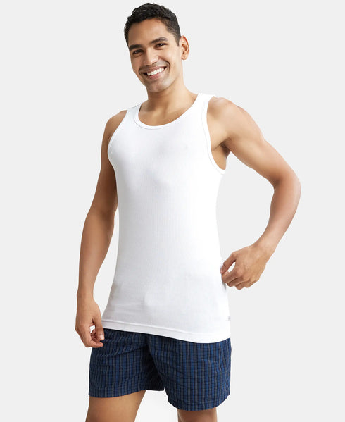 Jockey Super Combed Cotton Rib Round Neck Sleeveless Vest with StayFresh Properties | White