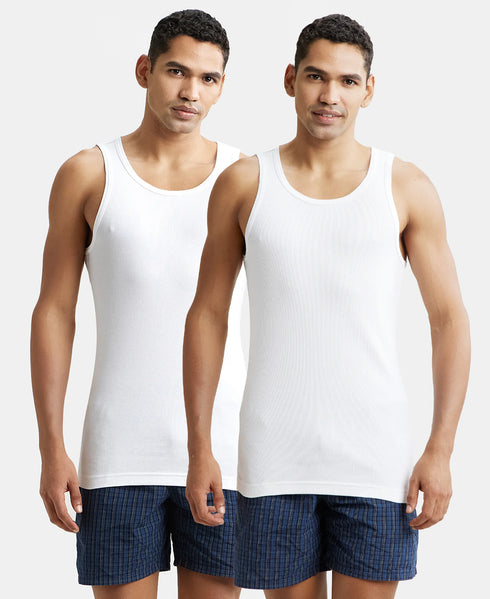 Jockey Super Combed Cotton Rib Round Neck Sleeveless Vest with StayFresh Properties | White | Pack of 2