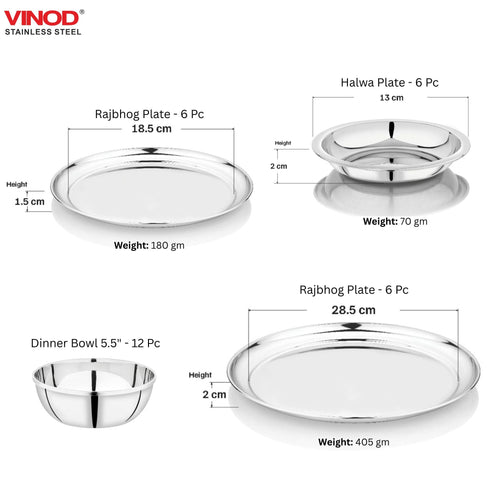 Vinod 51 Pieces Stainless Steel Dinner Set Heavy Gauge steel Tough and Strong Mirror finish Dishwasher safe and ISI certified