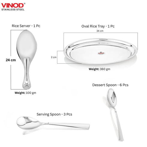 Vinod 51 Pieces Stainless Steel Dinner Set Heavy Gauge steel Tough and Strong Mirror finish Dishwasher safe and ISI certified