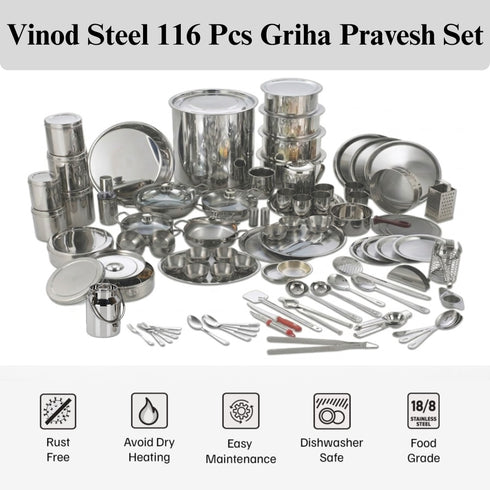 Vinod Deluxe 116 Pieces Griha Pravesh Set Elegant Gifting Option for Weddings Anniversaries and Auspicious Occasions