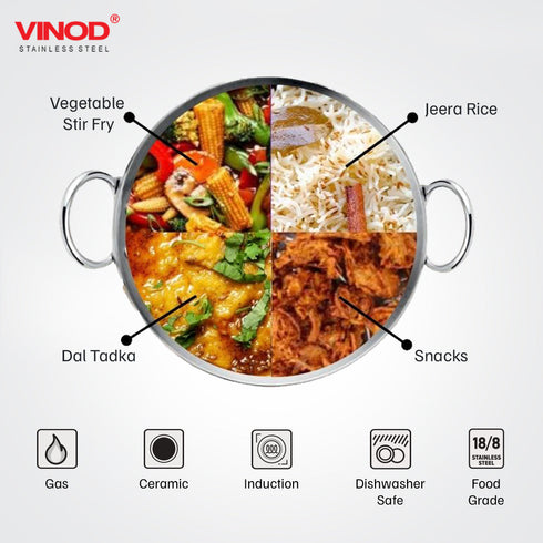 Vinod Claro Heavy Gauge Stainless Steel Hammered Kadai 2.4 Liter 24 cm and Sauce pan 900ml 14cm with 1.5 mm Thickness Set of 2